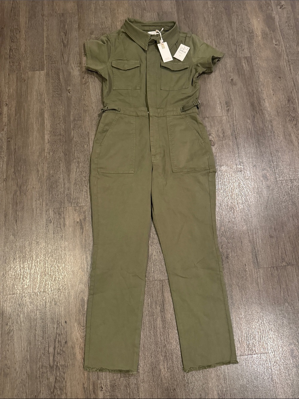 Good American Olive Short-Sleeve Utility Jumpsuit